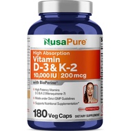 NusaPure Vitamin D3 Extra Strength 10000iu K2 MK7 200 mcg