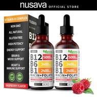 Vitamin B12 Raspberry Liquid Supplement Drops with B6, B1, Niacin & Folate - Edible Support for Ener