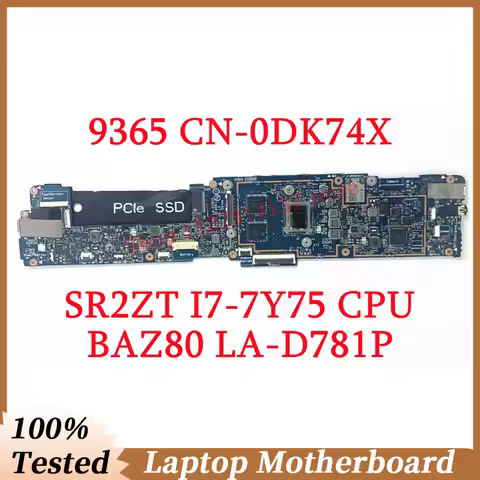 For Dell 9365 DK74X 0DK74X CN-0DK74X With SR2ZT I7-7Y75 CPU 8GB BAZ80 LA-D781P Laptop Motherboard 10