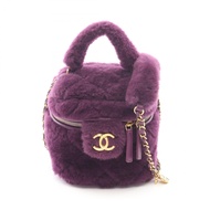 【二手】香奈兒絎縫化妝包，紫色羊皮，雙向鏈條肩背包，女士