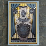 Wall decoration calligraphy print painting in the shape of a jar plus frame measuring 80x50cm