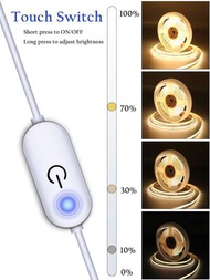 1套COB柔性燈條，白色與暖白320 LED/M帶觸控調光器，可剪裁的繩狀燈，適用於臥室、廚房、櫥櫃、樓梯、房間DIY室內裝飾