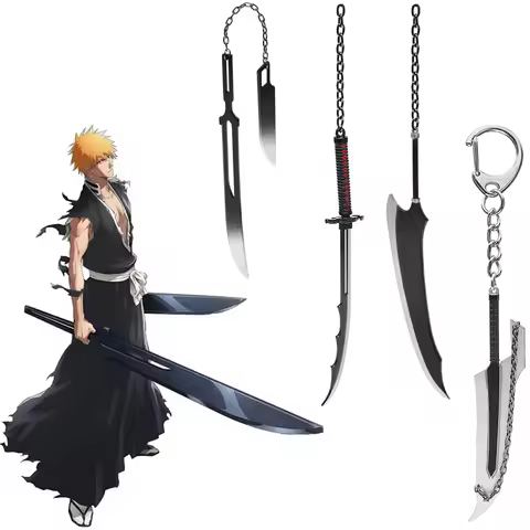 Anime Bleach Keychains Kurosaki Ichigo Zangetsu Sword Keychain Cosplay Weapon Pendant Key Chain Acce