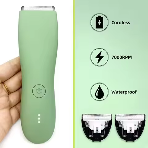 Body Hair Trimmer for Men Balls Waterproof Green Electric Shaver Trimmer Machine for Man Shaving Gro