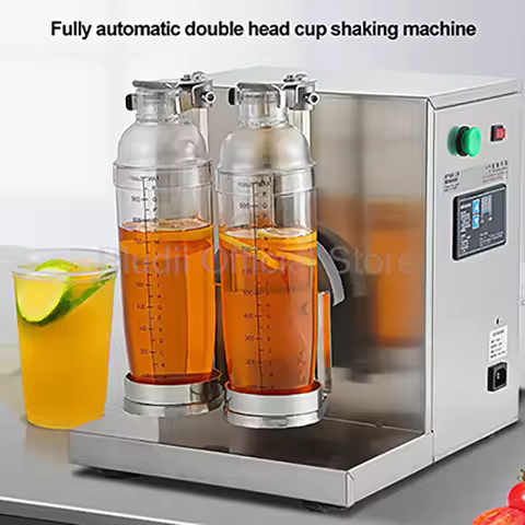 304RPM Dual Head Commercial Milk Tea Shaker 140W Automatic Stainless Steel Mixer 350-1000ML Adjustab