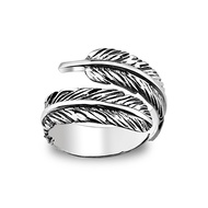Silver thai 925 Sterling Silver Oxidized Feather Ring  แหวนขนนกออกซิไดซ์เงินแท้ 925 ใส่แล้วไม่แพ้ เง