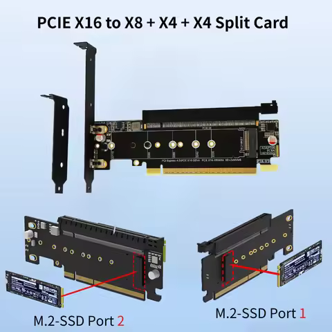 New PCIe 4.0 X16 Splitter Adapter Card PCIe X8 + 2* (M.2 M-key NVMe) SSD Expansion Card for X8X4X4 /