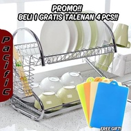 Dtg Dish Rack Free Flexible Cutting Board 4Pcs 2-Tier Stainless Steel Dish Rack, Kitchen Glass Rack,
