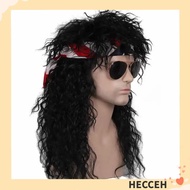 HECCEH 70s 80s Rockstar Wig, Punk Curvy Halloween Party Cosplay Wig, Fluffy Long Mullet Wig