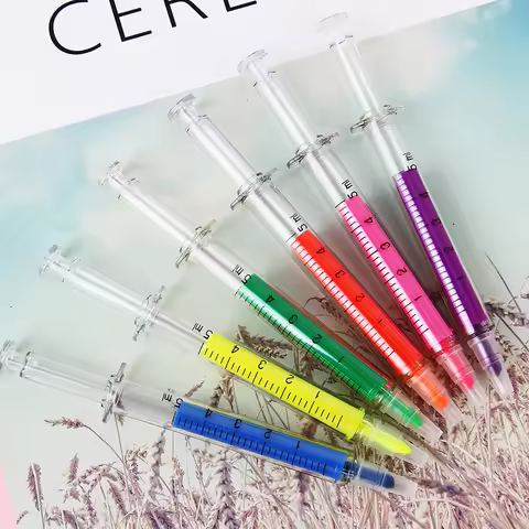 6Pcs Nurse Pen Novelty Highlighter Pen Stationery Syringe Highlighter Fluorescent Needle Tube Waterc