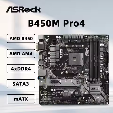 ASRock B450M PRO4 Motherboard Supports 5950X 5800X3D 5700X3D 5600X 5600G 1700X 2700X CPU AM4 AMD 4xD