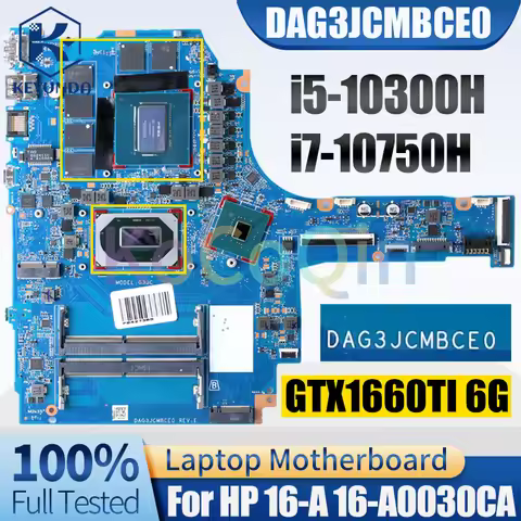 For HP 16-A 16-A0030CA Notebook Mainboard DAG3JCMBCE0 i5-10300H i7-10750H GTX1660TI 6G M04832-601 La