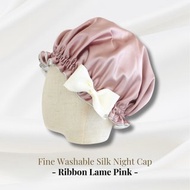 日本製可水洗蠶絲睡帽 Ribbon Lame Pink 生日禮物 緞帶滾邊