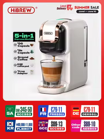 HiBREW 5 in 1 Multiple Capsule Coffee Machine Hot/Cold DG Cappuccino Nes Small Capsule ESE Pod Groun