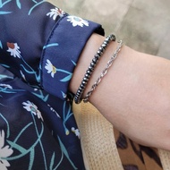 仲夏夜II。黑膽石(赤鐵礦)手作白鋼雙鍊  手鍊手環