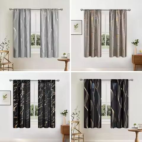 50% Blackouts Printed Curtains Luxury Marble Pattern Curtain Gold Foil Precision Drilling Home Decor