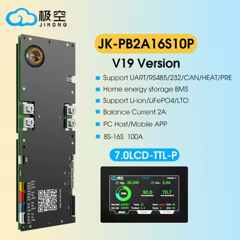 JIKONG PB2A16S10P V19 4.3/7.0LCD 100A LiFePo4 Li-Ion LTO Battery 24V 48V Inverter BMS 8S 10S 12S 14S