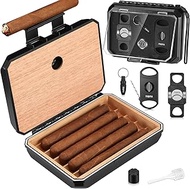 TISFA Cigar Humidor Set Travel Humidor for 5 Cigars Includes 2 Multifunctional Cigar Cutters, Cigar 