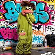 Big Mouth Onesie Silly Onesie Green Plush Monster Onesie Pajamas Soft Fabric Long Sleeves Monster On