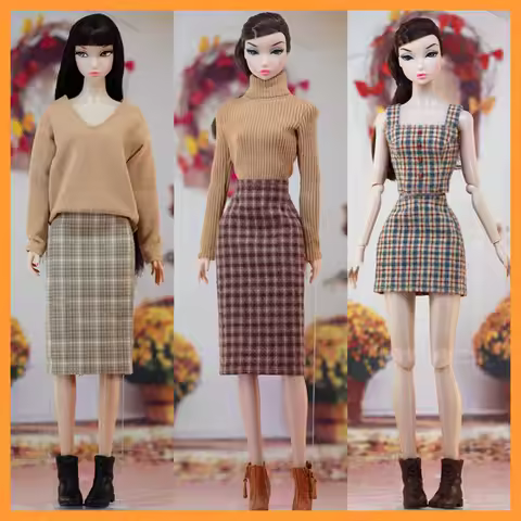 [20days made] 1/6 Scale Female High Waisted Woolen Plaid Mini/Medium Hips Wrap Skirt for Momoko OB F