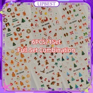 ♕ 6pcs/1set Nail Art Christmas Nail Sticker Happy Christmas Element Ribbon Bow 5d Embossed Decal Stu
