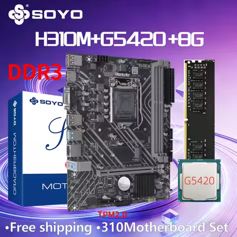SOYO H310M DDR3 Motherboard G5420 CPU 8G RAM Intel LGA1151 TPM2.0 Computer Combo Kit Xeon PC GAME PC