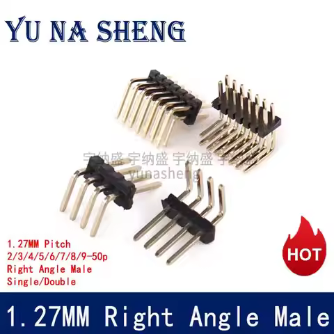 10pcs 1.27mm Right Angle Male 2X2/3/4/5/6/7/8/9/10/25/40/50P R/A Pin Header 0.05" PCB Double Row Pin
