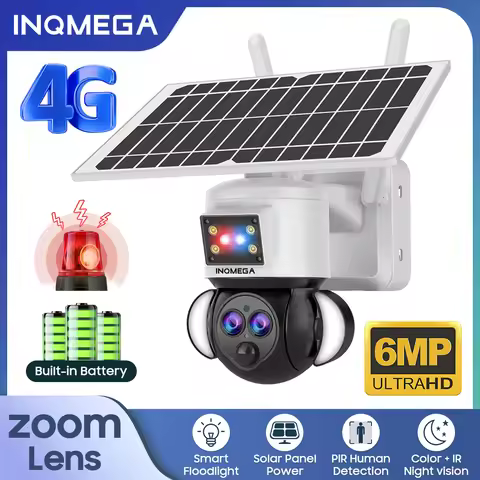 INQMEGA 6MP Solar Powered Camera 4g 3K 12X Zoom Wireless Outdoor WIFI Solar Camera CCTV for Smart Ho