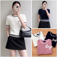 A682-Knitted sweater short sleeve embroidered chest in 3 colors blue pink white