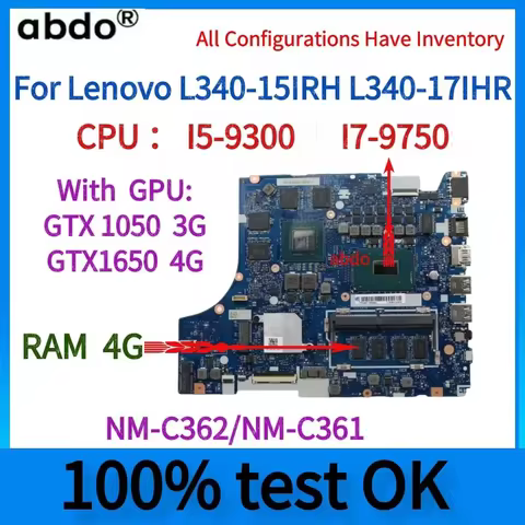 NM-C362/NM-C361 Motherboard.For Lenovo L340-15IRH L340-17IHR Laptop Motherboard.With I5/I7 CPU.GTX16
