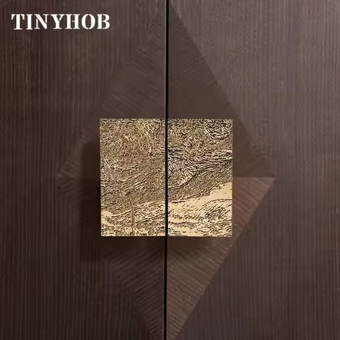 Starry Sky Flash / Solid Brass Gold Rectangular Relief Design Cabinet Handle and Knob Drawer Pulls B