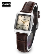Velashop นาฬิกาข้อมือผู้หญิงคาสิโอ Casio Standard  สายหนัง หน้าปัดทอง  รุ่น LTP-V007L-9EUDF LTP-V007L-9E LTP-V007L