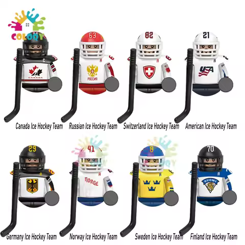 Kids Toys Ice Hockey Team Building Blocks Sports Player Mini Action Figures Toys For Christmas Gifts