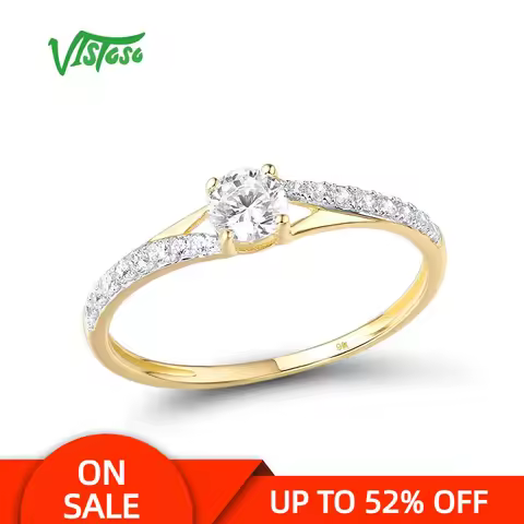VISTOSO Gold Rings For Women Genuine 9K 375 Yellow Gold Ring Sparkling White CZ Promise Band Rings A