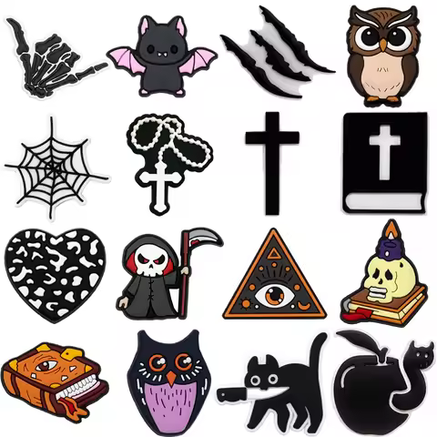 1PCS Funny Style Shoe Charms Owl Cat Death God Shoe Clog Accessories for Women Men Horrible Shoe Dec