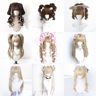 Full Wig gold Lolita Roman Curl Women's Double Ponytail Wig Black Brown lolita Straight and Curly Ha