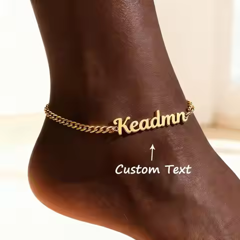 Customized Name Anklet For Women, Stainless Steel Thick Cuban Chain, Personalized Anklet, Beach Foot