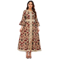 Yiduoduo Ethnic Printed Embroidered Lace Gauze muslim Dress 21275