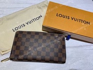 （二手商品）LOUIS VUITTON  LV N60003  咖啡棋盤格 大ㄇ拉鍊 長夾/可當手拿包 N63502  85成新