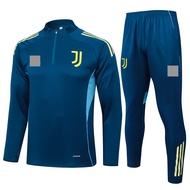 2025-2026 Juventus Sweatshirt Long Sleeves Football Tracksuits Cyan Half Zipper Shirt, Man Long Pant