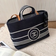 Chanel • 海軍藍條紋沙灘包 小號