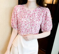 Áo Sơ Mi trung niên nữ HT trung niênÁo Sơ Mi Nữ Tay Phồng Cổ Tròn Họa Tiết Hàn Quốc