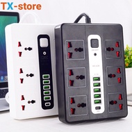Power Socket with UK 3 Pin + 6 USB Fast Charger 250V/2500W/10A Extension Charge Plug Adapter