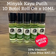 HQ KAYU PUTIH Eucalyptus Oil (Eucaplytus) 10 Glass Bottles 15ml Roll On