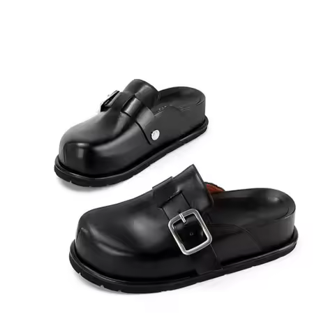 Thick-Soled Calzados Black Brown Half-Slippers Genuine Leather Zapatos Para Close-Toe Sandales à Tal