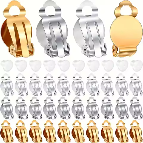 80 Pieces Round Flat Back Tray Earring Clips, Non-Pierced Earring Setting Components, for DIY Earrin