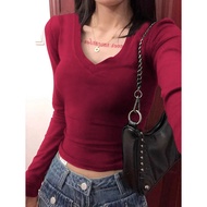 [Meaty Home Medium Large Size Women's Clothing] Ribbed Odal Sexy Hot Girl Slim-Fit Short Long-Sleeve