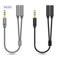 PASO_3.5mm 1 Male to 2 Female Ports Headphone Microphone Audio Cable Adapter Splitter