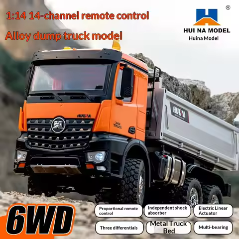 Huina 1:14 14 Channel Remote Control Alloy Dump Truck Long Range Flexible Control Sound Light 6WD Al