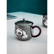 純銀999茶缸杯熊貓錘紋銀水杯單個茶杯手工辦公家用咖啡杯馬克杯